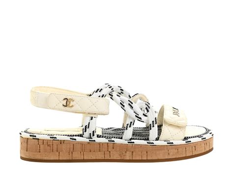 chanel cord and lambskin sandals white